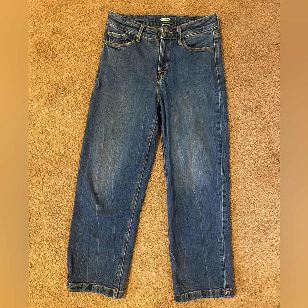 Old Navy Dk Blue Denim Jeans, High Rise, Wide Leg, Size 6